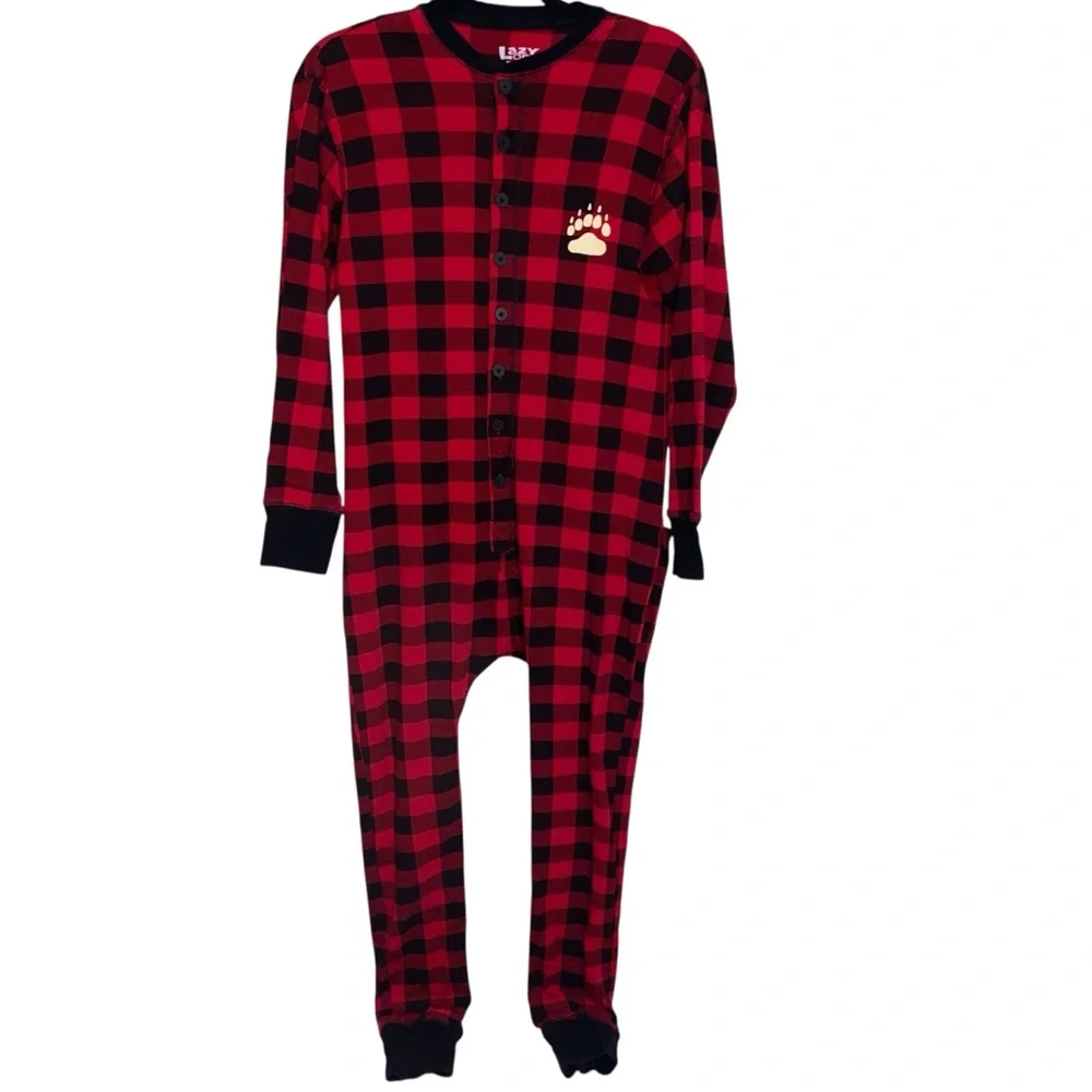 Lazy One Pajamas Womens Medium One Piece PJs Bear Cheeks Trap Camping Cabin